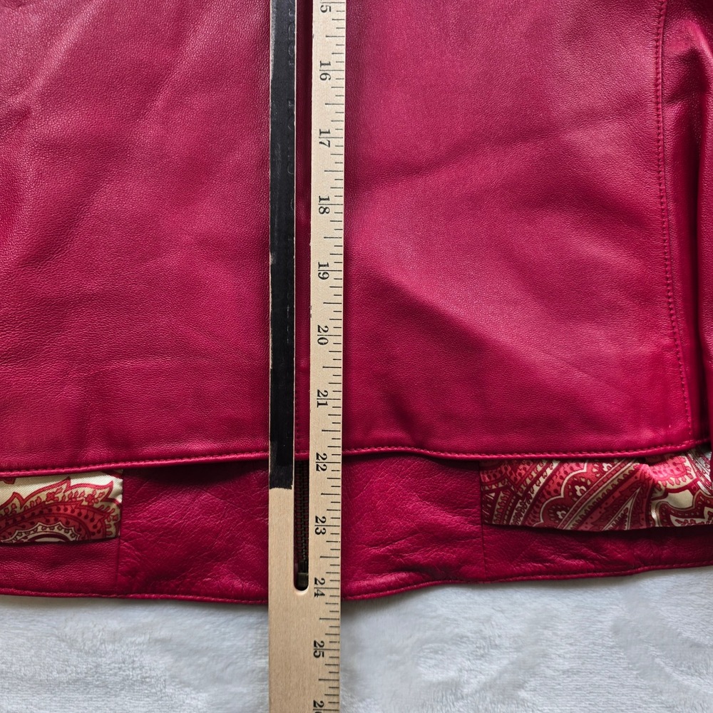 Liz Claiborne Leather‎ Jacket Women 16 Red Pink Paisley Lined Zip Front Coat - Picture 9 of 12